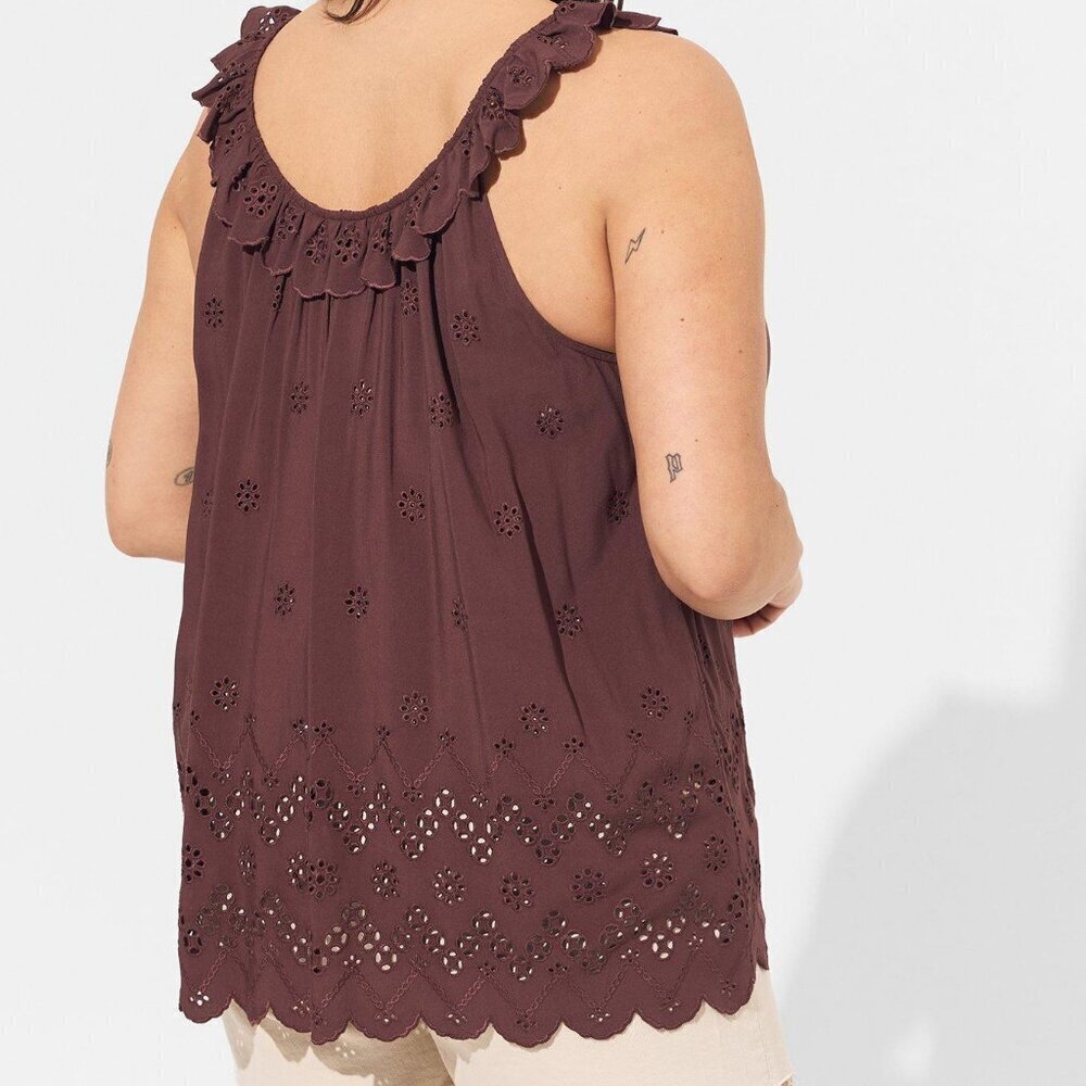 Eyelet Ruffle Tie Front Tank Top - Picture 4 of 4